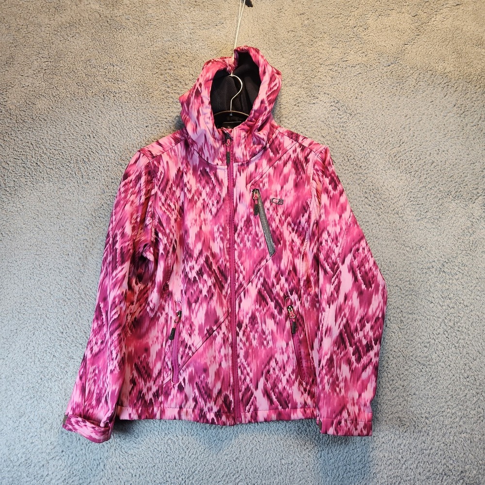 CB Jacket Womens Large‎ Pink Purple Hooded Softshell Full Zip Outdoor Pockets